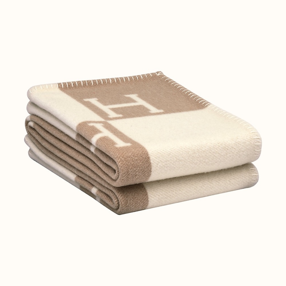 Hermes Wool Cashmere Avalon Baby Blanket Noisette Moyen White
